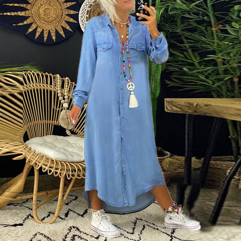 Sofia | Long-Sleeved Denim Maxi Dress