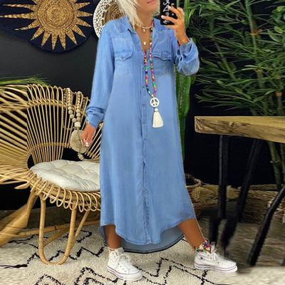 Sofia | Long-Sleeved Denim Maxi Dress