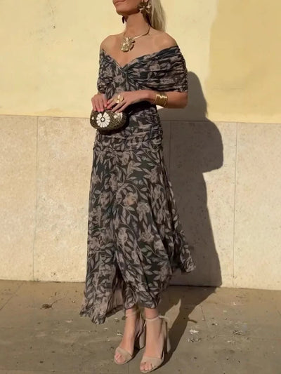 Serena™ | Long Floral Dress with Off-Shoulder Design