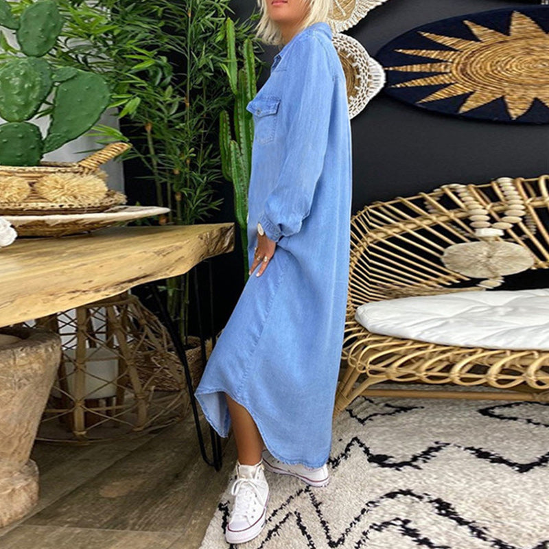 Sofia | Long-Sleeved Denim Maxi Dress
