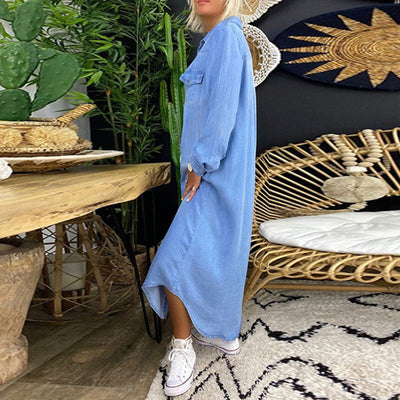 Sofia | Long-Sleeved Denim Maxi Dress