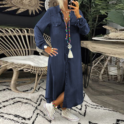 Sofia | Long-Sleeved Denim Maxi Dress
