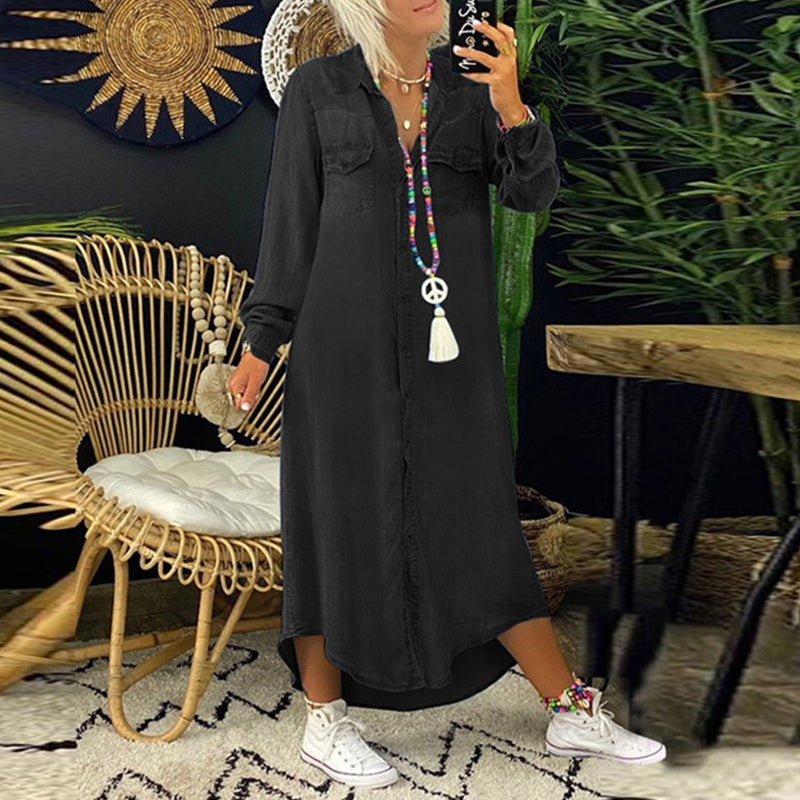Sofia | Long-Sleeved Denim Maxi Dress