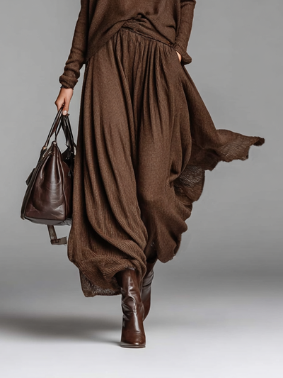Skirt and Knit Crew Neck Sweater Set