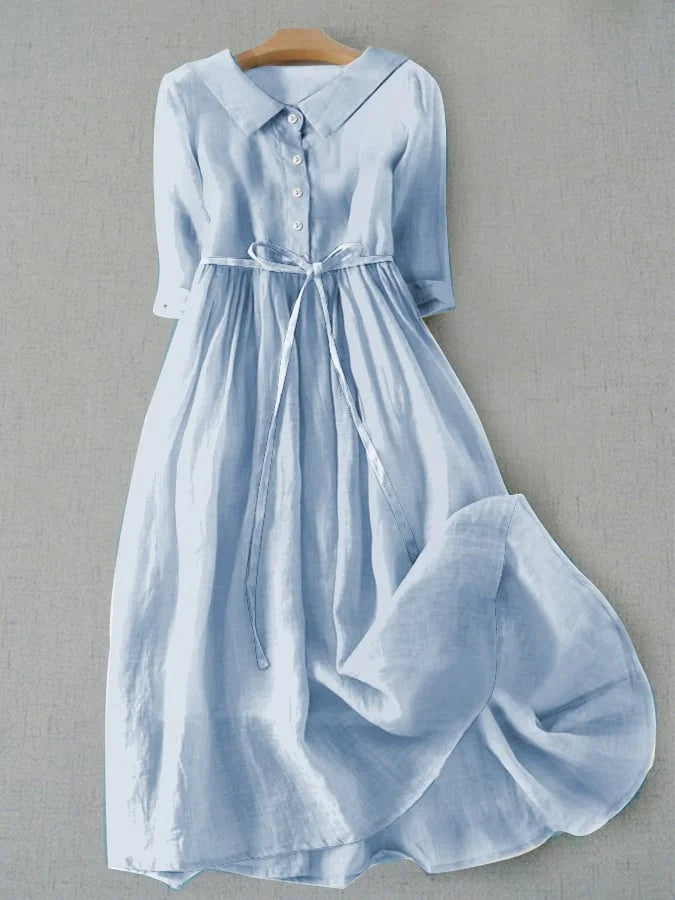 Doro - Elegant Short Sleeve Dress with Waist Ties