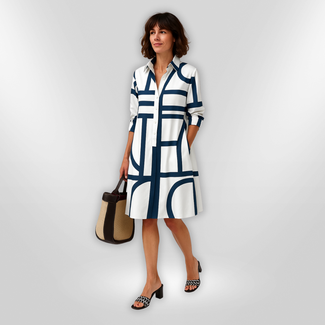 HELENA – Midi Dress with Geometric Pattern