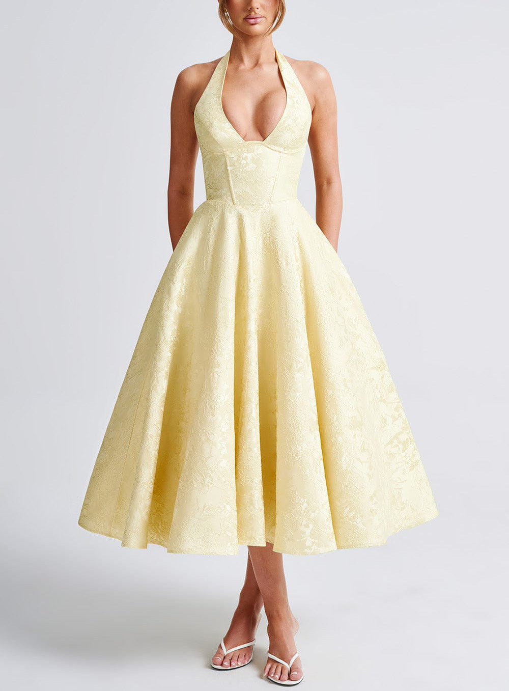 Maya™ | Elegant Midi Lemon Dress