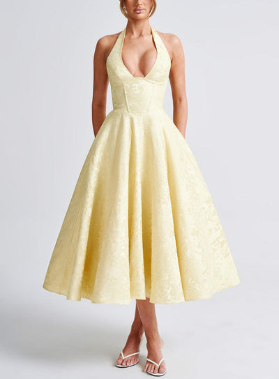 Maya™ | Elegant Midi Lemon Dress