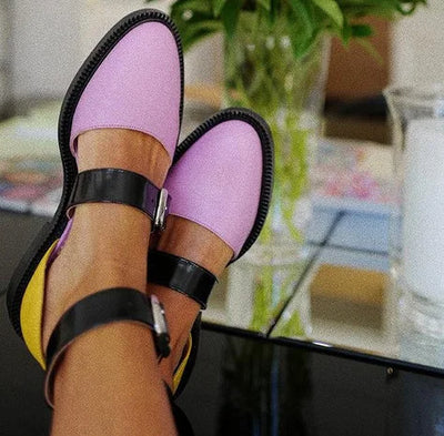 TALIA – Flat Leather Shoes with Ankle Straps