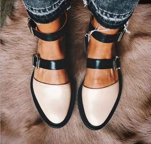 TALIA – Flat Leather Shoes with Ankle Straps