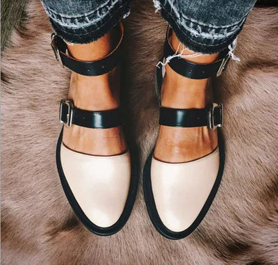 TALIA – Flat Leather Shoes with Ankle Straps