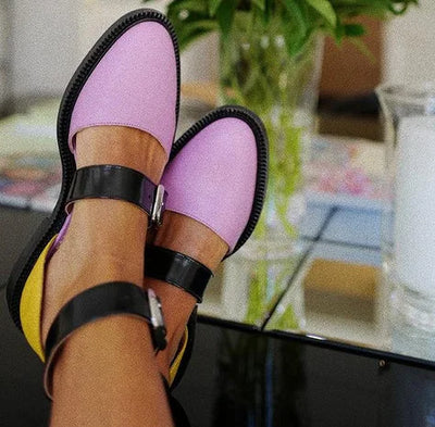 TALIA – Flat Leather Shoes with Ankle Straps