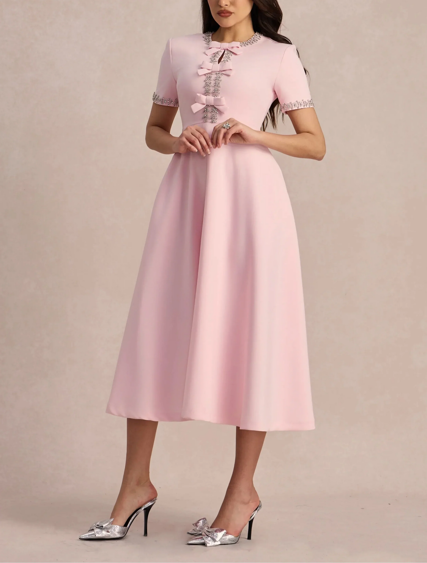 Raffaella™ | Flared Dress with Bows and Pearls