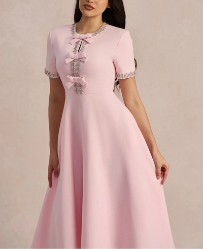 Raffaella™ | Flared Dress with Bows and Pearls