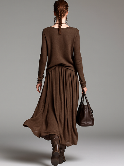 Skirt and Knit Crew Neck Sweater Set