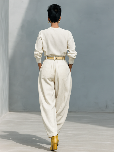 Long Sleeve Shirt and Wide Pants Set in Cotton and Linen