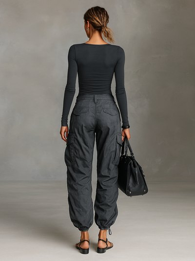 Two-Piece Cargo Set – Square Neck Top & Pants