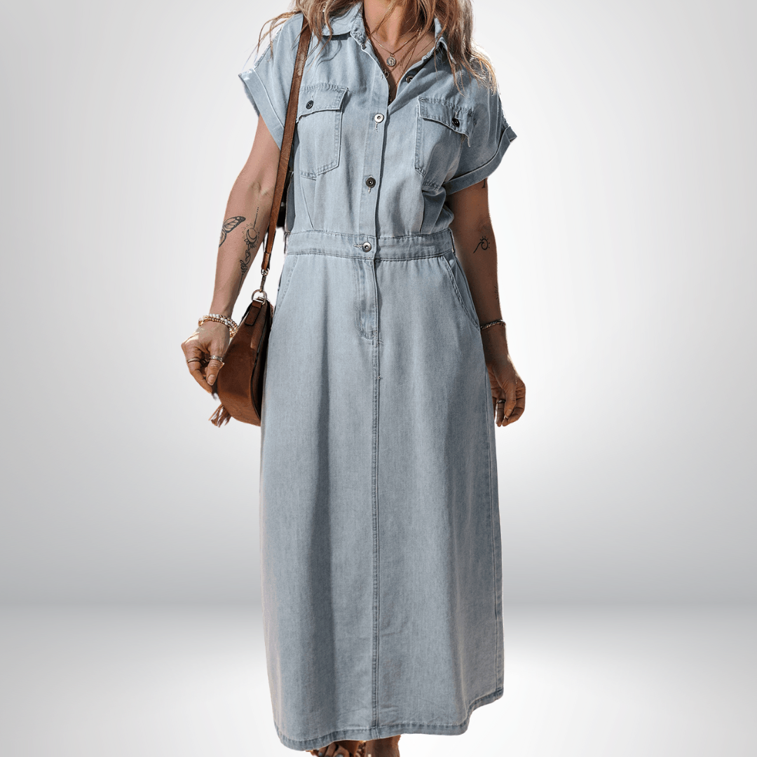 Sofia | Elegant Denim Dress with Short Batwing Sleeves
