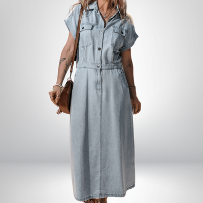Sofia | Elegant Denim Dress with Short Batwing Sleeves