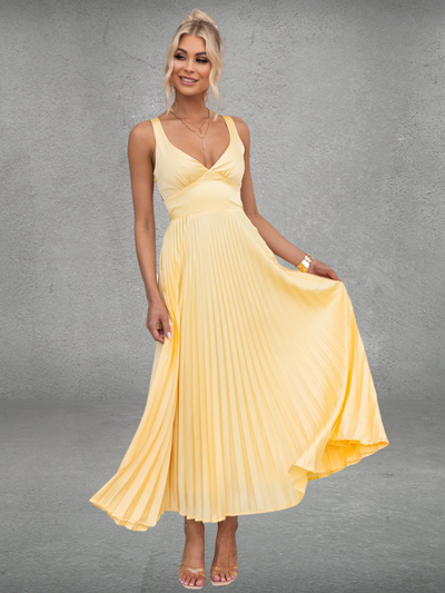 Chiara™ | Midi Pleated Dress Yellow