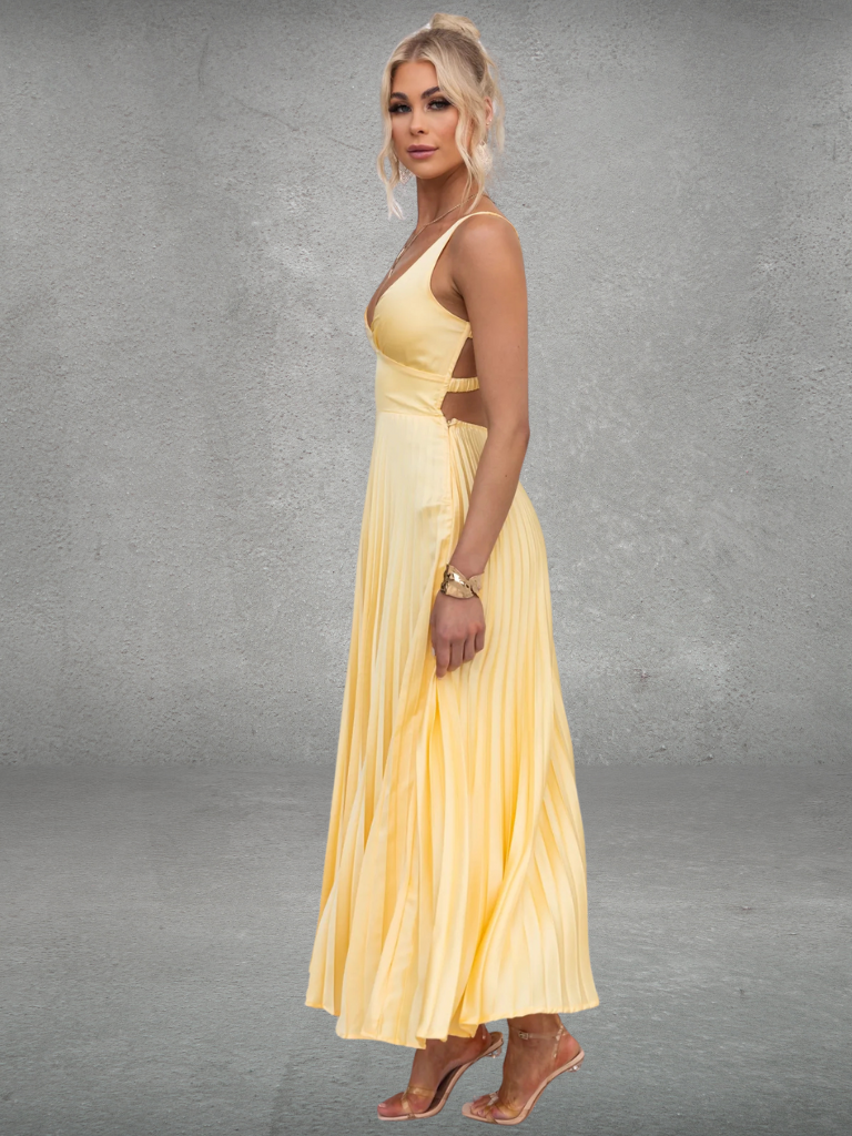 Chiara™ | Midi Pleated Dress Yellow