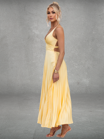 Chiara™ | Midi Pleated Dress Yellow