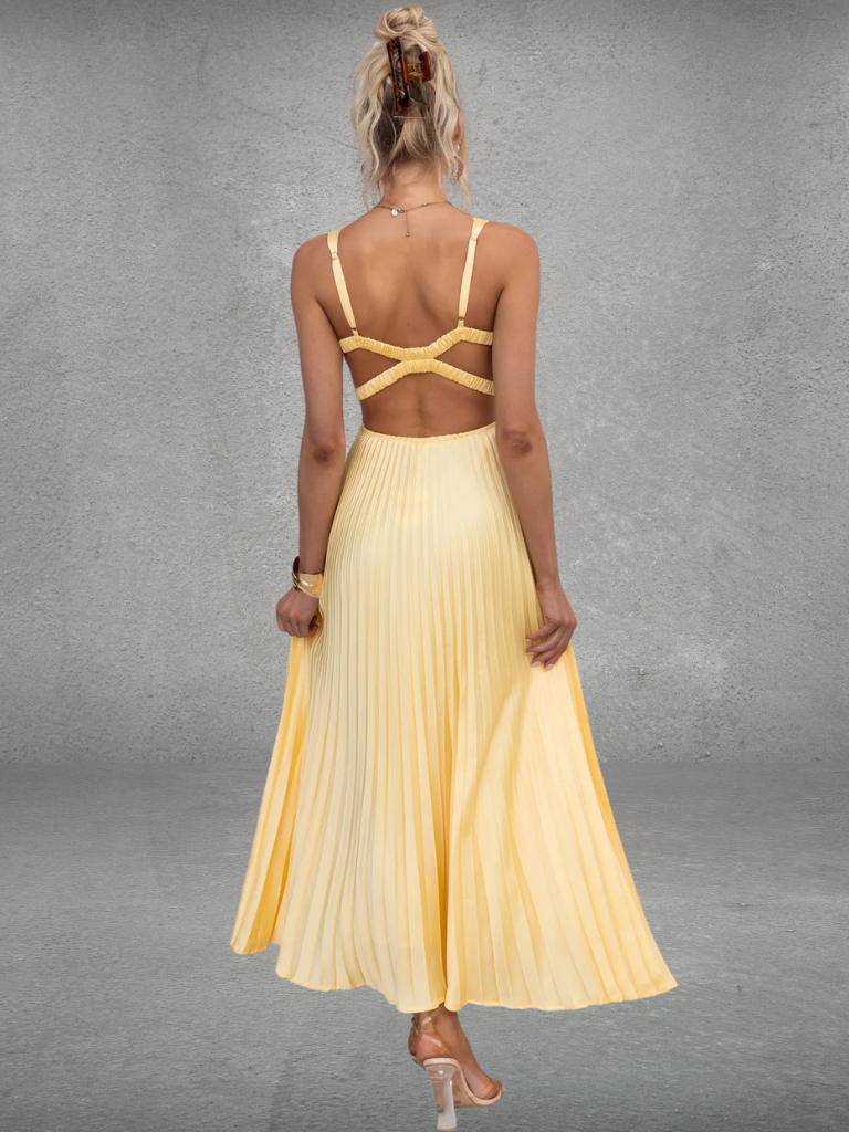 Chiara™ | Midi Pleated Dress Yellow