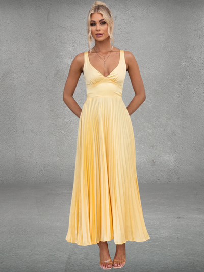Chiara™ | Midi Pleated Dress Yellow
