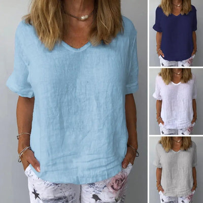 Lina™ – Elegant Cotton-Linen T-Shirt