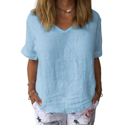 Lina™ – Elegant Cotton-Linen T-Shirt