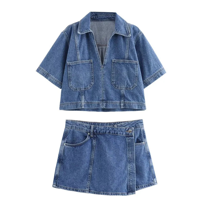 Sofia | V-Neck Denim Set