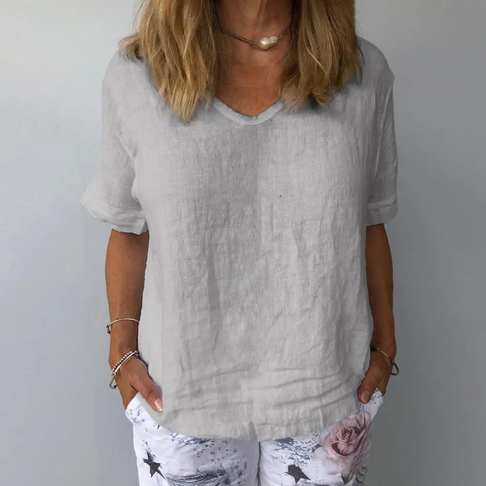 Lina™ – Elegant Cotton-Linen T-Shirt
