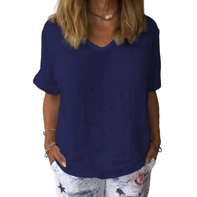 Lina™ – Elegant Cotton-Linen T-Shirt