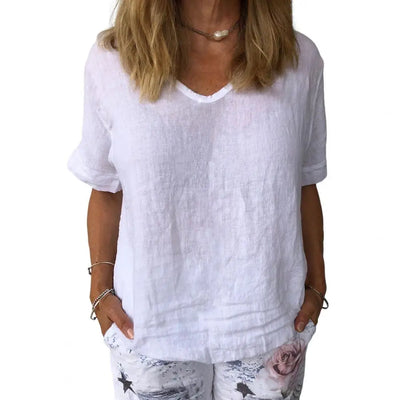 Lina™ – Elegant Cotton-Linen T-Shirt