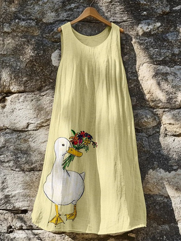 Charming Duck Tank Dress with Floral Art Design