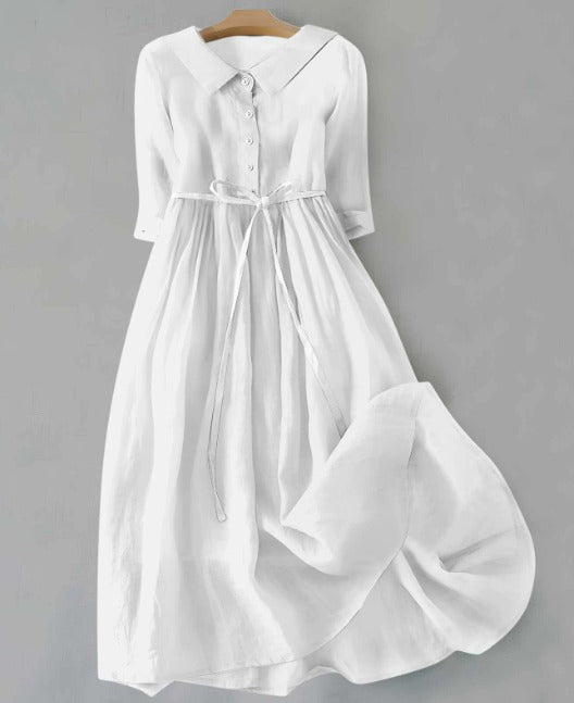 Doro - Elegant Short Sleeve Dress with Waist Ties