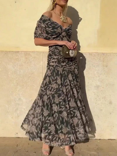 Serena™ | Long Floral Dress with Off-Shoulder Design