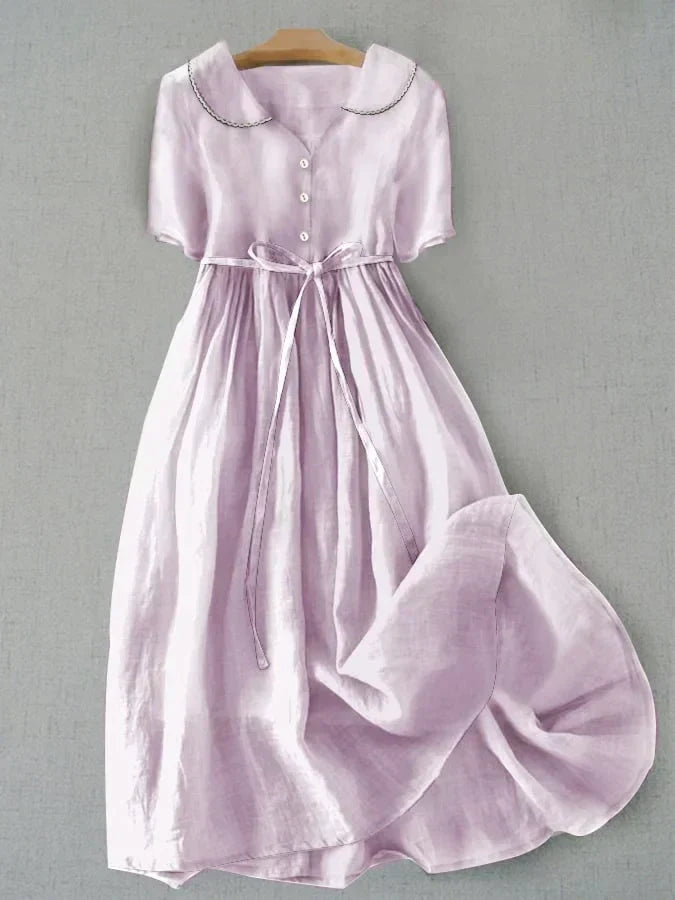Isla™ I Elegant Cotton-Linen Dress with Half-Length Sleeves