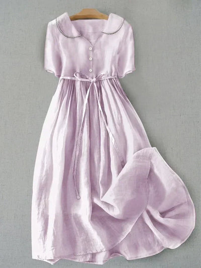 Isla™ I Elegant Cotton-Linen Dress with Half-Length Sleeves