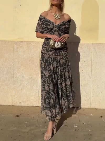 Serena™ | Long Floral Dress with Off-Shoulder Design