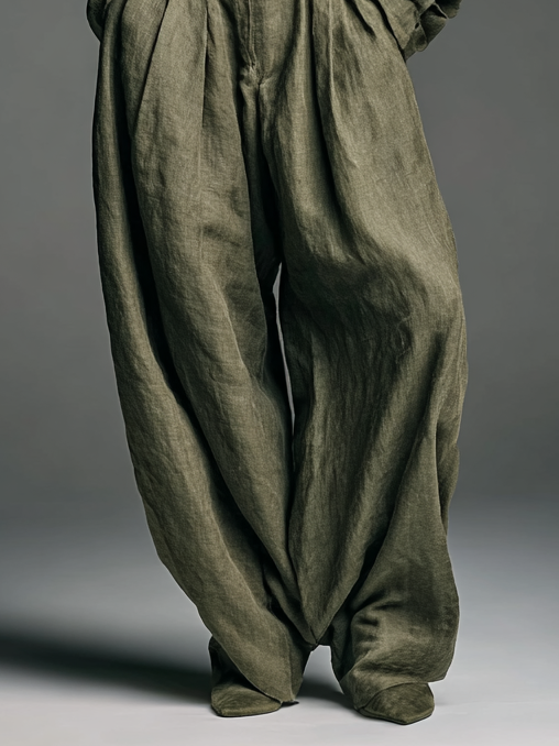 Women’s Two-Piece Cotton Linen Set – Long Sleeve Shirt & Wide-Leg Pants