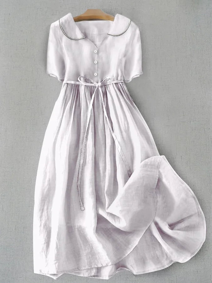Isla™ I Elegant Cotton-Linen Dress with Half-Length Sleeves