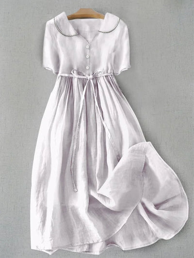 Isla™ I Elegant Cotton-Linen Dress with Half-Length Sleeves