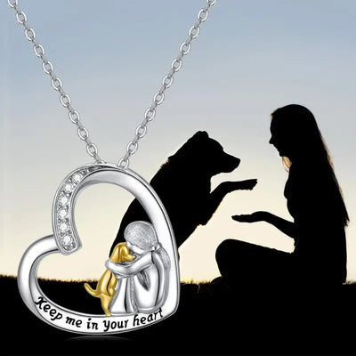 Silver Necklace – Heart & Dog Design with Zirconia
