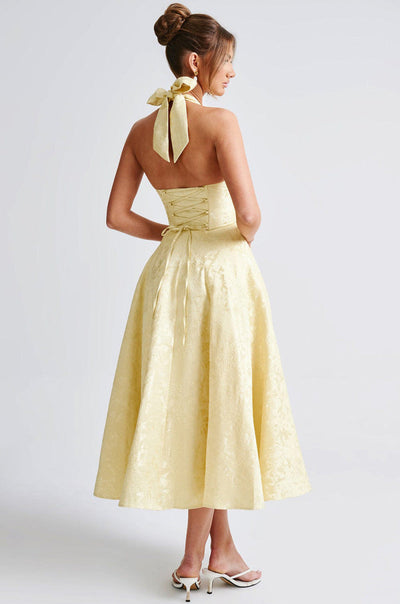 Maya™ | Elegant Midi Lemon Dress
