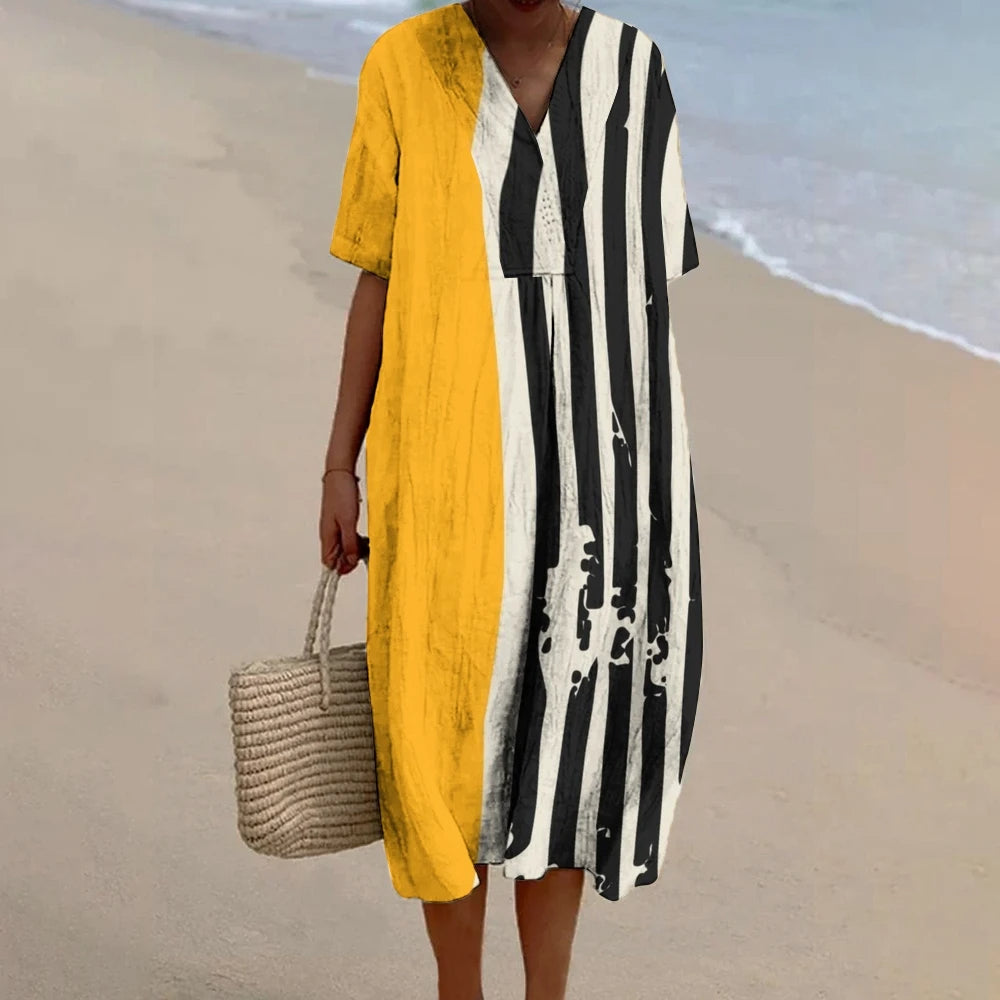 OLIVIA – Asymmetrical Printed Dress with Long Sleeves