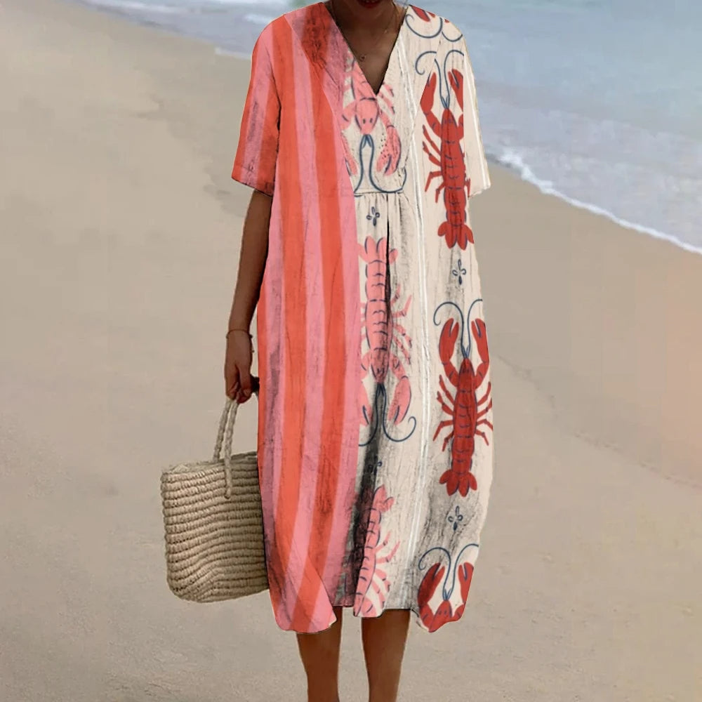 HANNAH – Long Linen Dress with Print