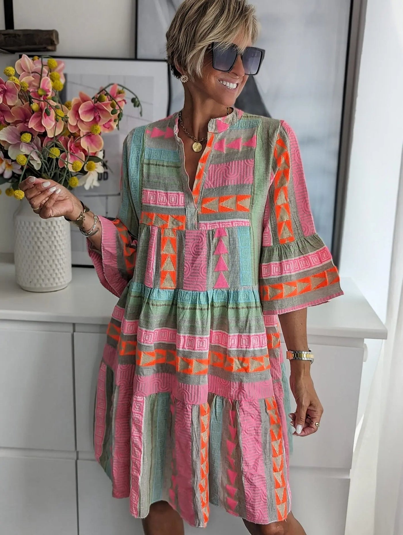 CHLOE – Short Boho Dress with Stripes