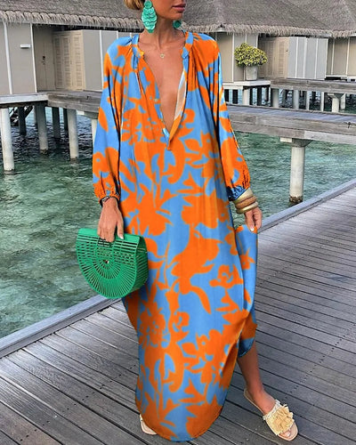 SOPHIA – Boho Maxi Dress with Retro Print