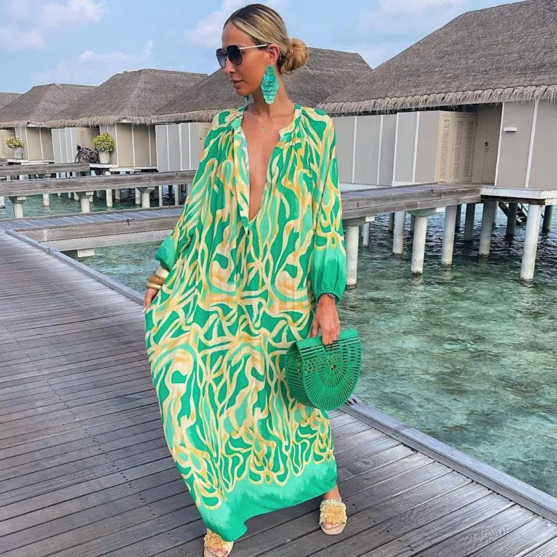 SOPHIA – Boho Maxi Dress with Retro Print